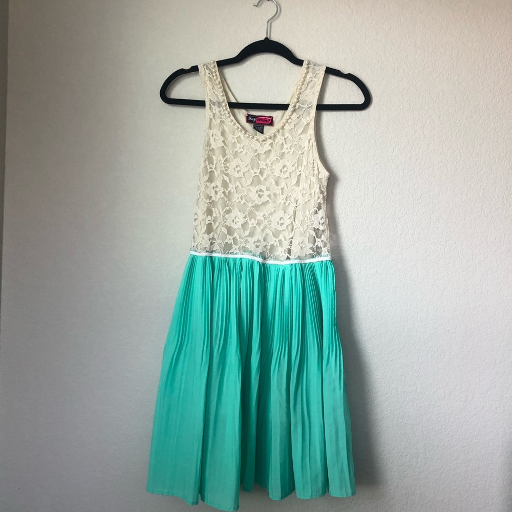 Say what? Mint (green)cream sleeveless pearl dress